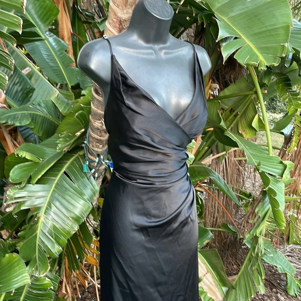 Galina  signature, satin gown with high front slit
